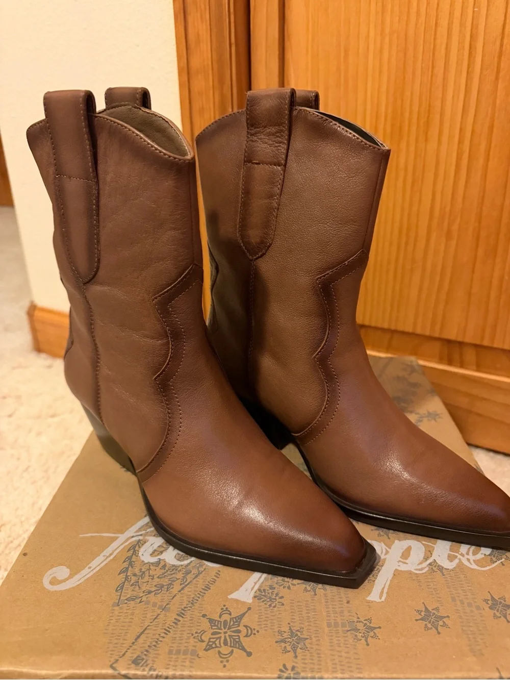 Free People Cat Nap Leather Cowboy Boots- NWT